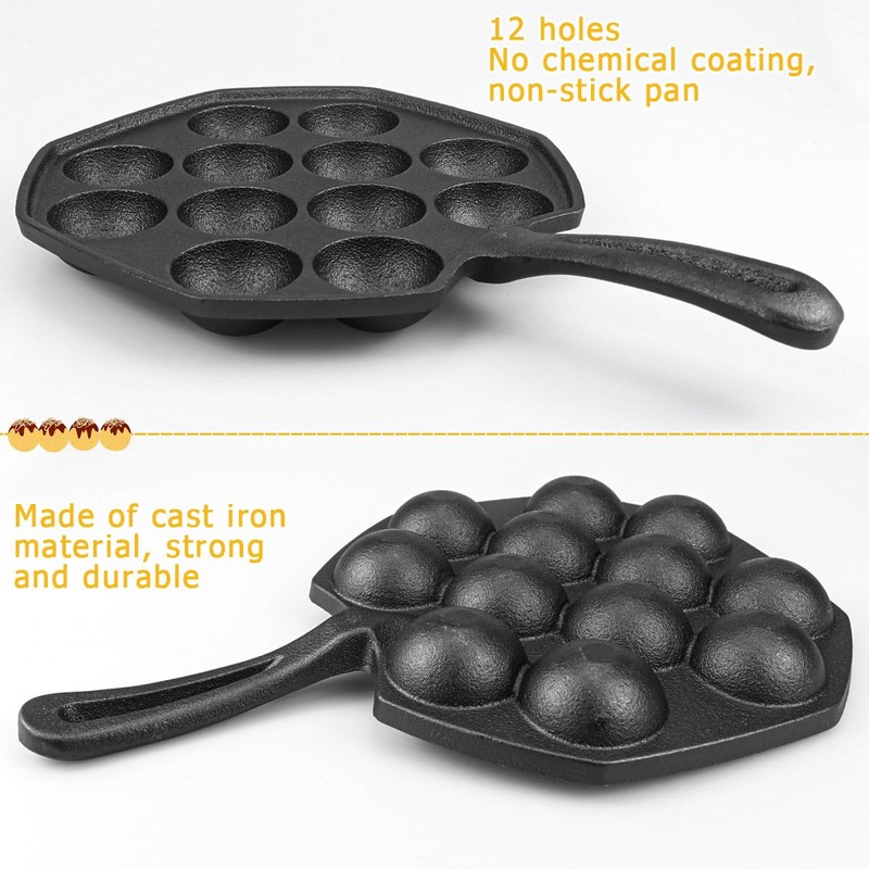 DOERDO Takoyaki Maker 12 Holes Takoyaki Pan Cast Iron Octopus