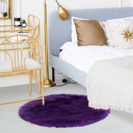 sourcing map Faux Fur Sheepskin Area Rug, Round Fluffy Indoor Carpets for Bedroom Living Room Sofa - Shaggy Soft Floor Decoration Washable Rugs, Purple 60x60cm / 2 x 2 Feet