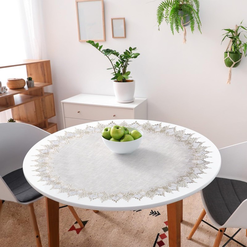 URROMA Linen Round Doily,90cm/35.43" Beige Table Cover Coffee Table Dustproof