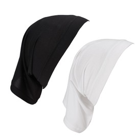 Pack of 2 Modal Mercerised Cotton Women's Undercap, Breathable Reversible Hat, Hijab Undercloth, Elastic Adjustable Hijab, Black and White Plain Women's Undercap Hijab, for Women, Men, White / Black