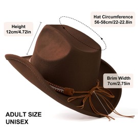 Lisianthus Men & Women's Felt Wide Brim Western Cowboy Outdoor Fedora Hats with Belt A Shiny-Coffee