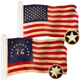 UD_G128 Combo Pack: American USA Tea-Stained Flag 4x6 Ft & Bennington 76 Tea-Stained Flag 4x6 Ft  Both ToughWeave Pro Series Emb