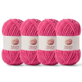 4 Pack Chunky Chenille Yarn for Crocheting, Baby Yarn for Crocheting Soft Blanket, 349.9 yds /14.1 oz Crochet Yarn, Bulky 5 Amigurumi Yarns, Fluffy Velvet Yarns for Knitting Crafts (4 Rose)