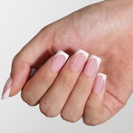 Vansiho 600 puntas de gel francesas, cortas y cuadradas, suaves, rosas, para uñas postizas con estuche para manicura, 15 tamaños