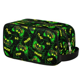 Ackutea Kids Travel Toiletry Bag - Green Game Controller Waterproof Hanging Cosmetic Hygiene Bags for Boys Men - Large Shave Kit for Toiletries Accessories Bathroom Stuff