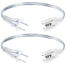 Rkoyes 2 Pack Clear Extension Cord Indoor Thin, Two Prong Short Extension Cord 1 FT, Small Invisible Extension Cord, 18 AWG 1 Foot Extension Cord 250V 7.5A, Polarized Male-Female Mini Extension Cord