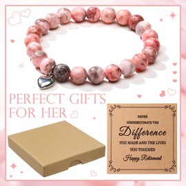 Cunno Happy Retirement Gifts for Women Never Understand the Difference You Made Heart Charm Pink Beads Bracelet Inspirational Gifts for Retired Teacher Firefighter Nurse