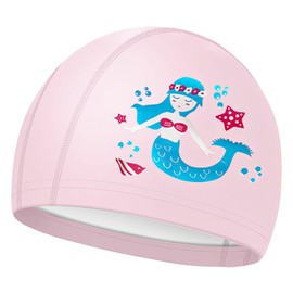 Swim Cap for Kids, Stretchy Swimming Hat, Swimming Hats Waterproof PU Bathing Cap for Long and Short Hair Hats Swim Cap for Boys and Girls Children Age 3-12, One Size, Pink