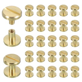 sourcing map 30 Sets Chicago Screw Rivets M4x6mm Metal Phillips Head Post Nail Rivet Stud Screws Connectors for DIY Leather Belt Bag Craft Bookbinding, Brass