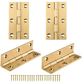 4 Pcs,Solid Brass Butt Hinge,High-end Brass Hinges Door Hinges,Folding Butt Hinges Furniture Cabinet Butt Hinges with Hinge Fixing Screws, Gold, 2.5 Inch