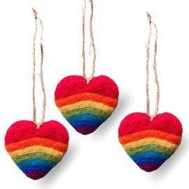 Handmade sustainable felt Christmas tree decorations homely Christmas Baubles. Nordic & rainbow Christmas decorations indoor use Xmas Tree Decorations. Christmas balls & hearts. (Heart Rainbow)