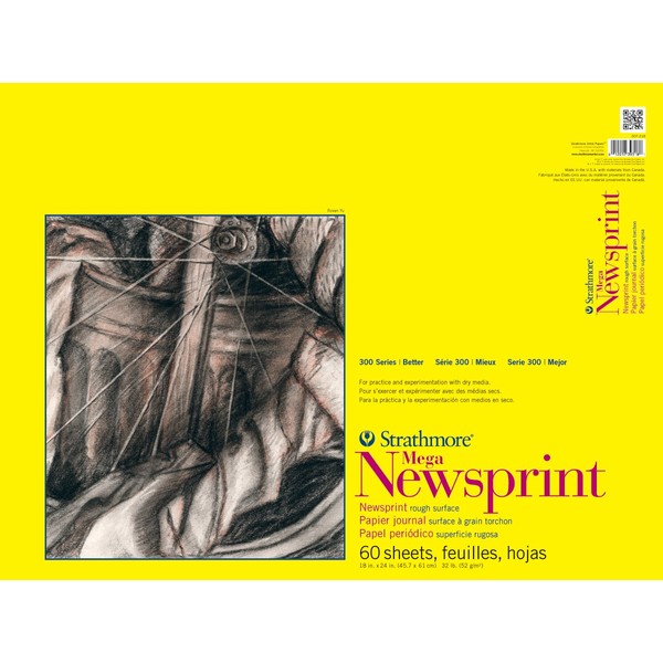 Strathmore 307-318 300 Series Mega Newsprint Pad, Rough 18"x24" Tape Bound, 60 Sheets