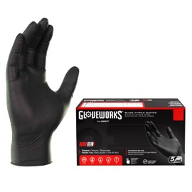 GLOVEWORKS GLOVEWORKS Industrial Black Nitrile Gloves, Box of 100, 5 Mil, Size Small, Latex Free, Powder Free, Textured, Disposable, Food Safe, GPNB42100-BX