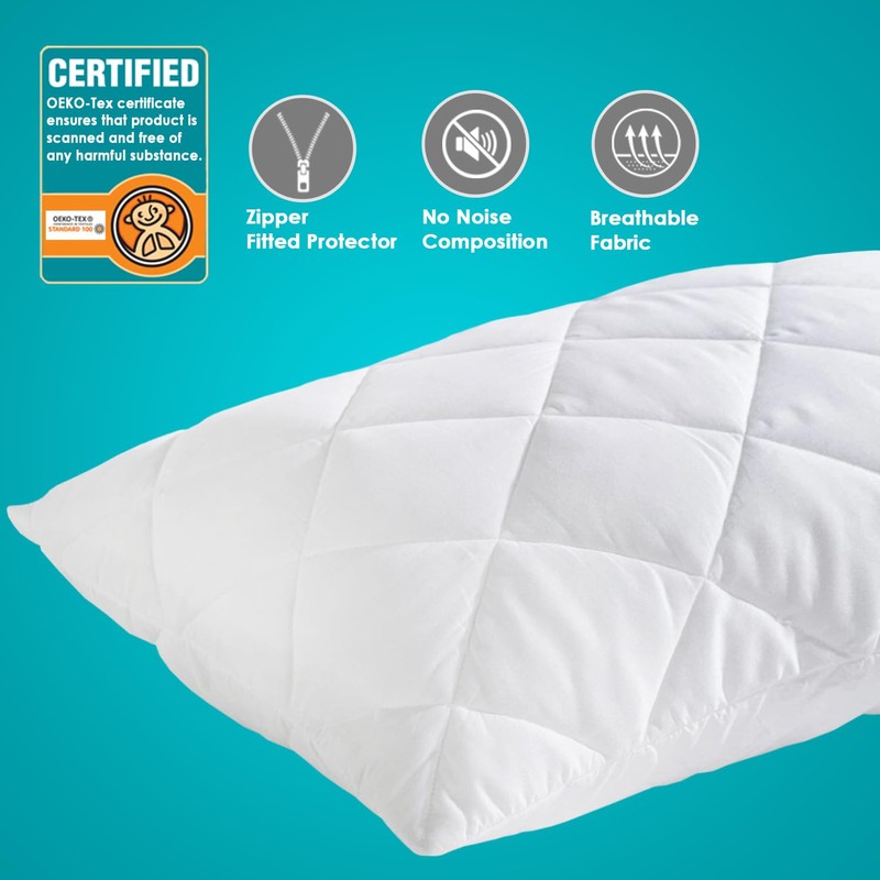 Joybees Pillow Protectors 6 Pack – White Quilted & Zipped