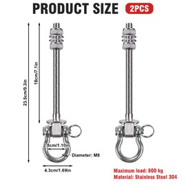 Set of 2 Swing Hooks, Swing Hooks for Wooden Beams, Ceiling Hooks, Heavy Duty, Swing Hanger, Stainless Steel, Hanging Chair for Swing, Hanging Chair, Trapeze, Yoga, Gym, Up to 800 kg