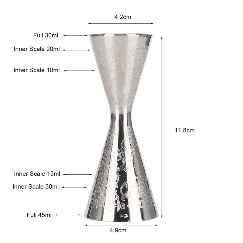 Cocktail Measuring Cup with Scale 30ml 45ml Stainless Steel Floral