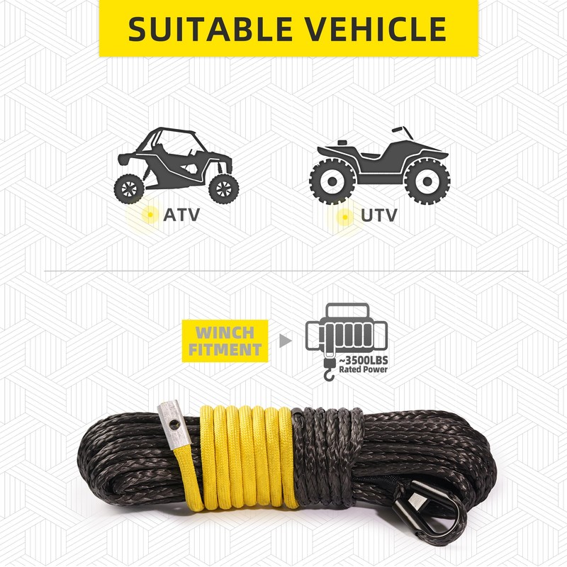 SAMOUT Synthetic Winch Rope Kit, 3/16in x 50ft 8350LBS Cable