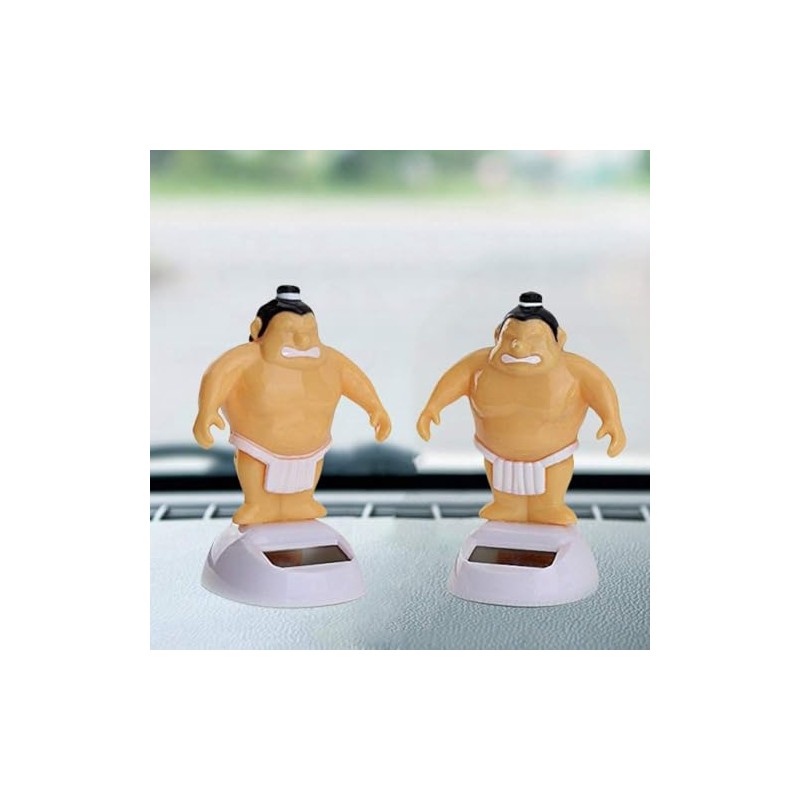 Yellow Sumo Wrestler Solar Power Swinging Car Interior Dashboard Ornament