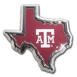 Texas A&M Aggies Texas Shaped Color Chrome Metal Auto Emblem