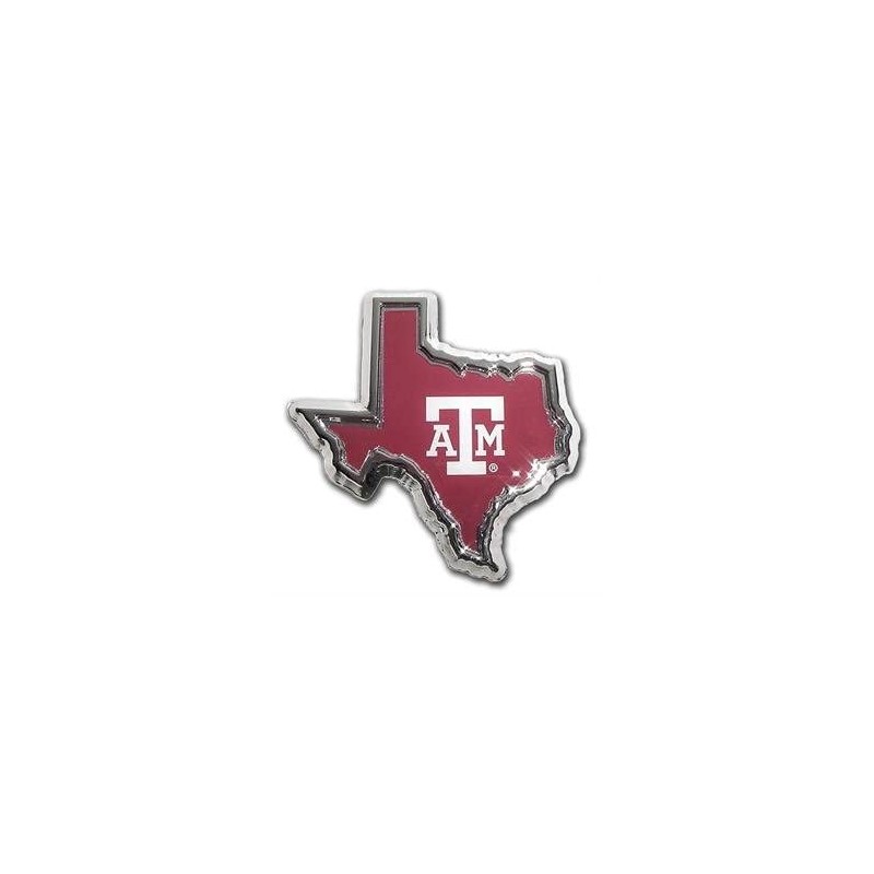 Texas A&M Aggies Texas Shaped Color Chrome Metal Auto Emblem