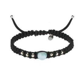 Les Poulettes Jewels - Shamballa Bracelet Silver and Blue Dominican Larimar