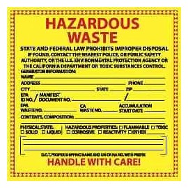 AccuformNMC 25 Pack NMC Hazardous Waste Labels: 6" Square Self-Adhesive Vinyl