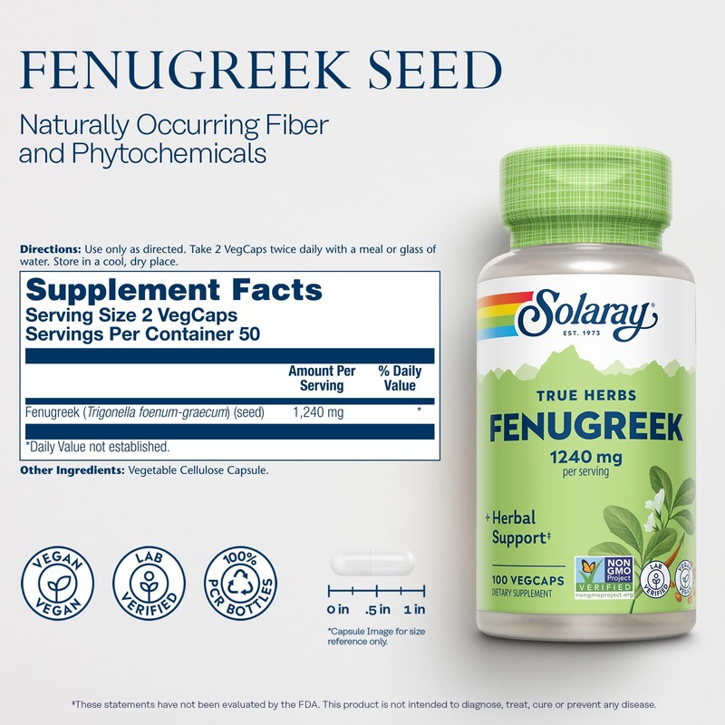 SOLARAY Fenugreek Seed 1240 mg, Healthy Digestion Support and More,