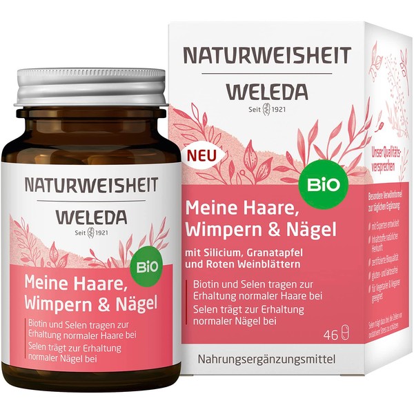 WELEDA Naturweisheit My Hair, Eyelashes & Nails - Organic Dietary Supplement with Biotin, Selenium, Silicon & Pomegranate for Beautiful Hair & Healthy Fingernails (46 Capsules, Lactose Free, Gluten