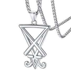 FaithHeart Satanic Necklace Sigil of Lucifer Pendant for Men Stainless Steel Satan Jewelry Luciferian for Satainism Neck Charms