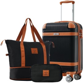 Merax Carry On Luggage Lightweight Suitcase Spinner Wheels, TSA Lock, Black, 20 Inch Set