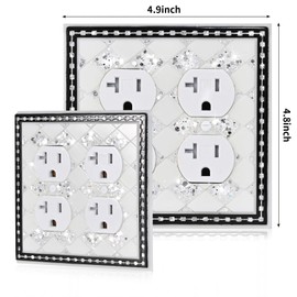 YNQIZKI Silver Sparkle Electrical Wall Plate,Bling Duplex Outlet or Receptacle Covers,2 Gang Midsize 4.9''x4.8''