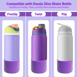 AESKEIA 2PCS Silicone Water Bottle Boot for Owala 24oz 32oz 40oz,Anti-Slip Protective Sleeve Bottom Bumper Protector for FreeSip, Twist, and Flip Stainless Steel Water Bottles (Purple, 32oz)