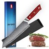 8 Inch Damascus Chef Knife, Feather Pattern Blade, Full Tang