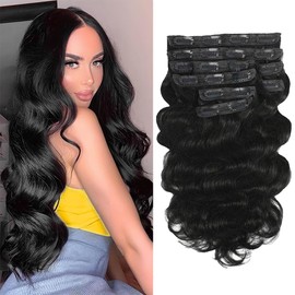 Body Wave Clip in Hair Extensions Real Human Hair 12 Inch Wavy Human Hair Clip in Extensions for Women Body Wave Clip Ins Human Hair 8Pcs 100g 20Clips Natural Black #1B