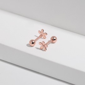 Meissa Floral Screw Back Stud Earrings for Girls Women Kids 925 Sterling Silver Hypoallergenic Ball Back Earrings Gold Rose Gold Plated Piercing Earrings, Rose Gold