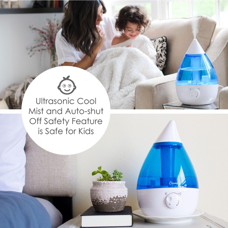 Crane Ultrasonic Cool Mist Teardrop Humidifier for Baby Nursery, Bedroom,