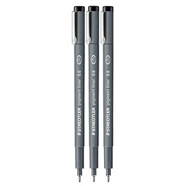 STAEDTLER 0.6mm Pigment Liner Fineliner Drawing and Sketching Markers Pack of 3