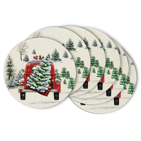Artoid Mode Waterclor Snow Tree Truck Christmas Round Placemats Set