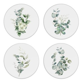 Coasters for Drinks,Set of 4 Absorbent Coasters, Watercolor Eucalyptus Leaves Flower Ceramic Coasters with Cork Base,Cup Coaster for Coffee Table Protection,Gifts for Housewarming Birthday
