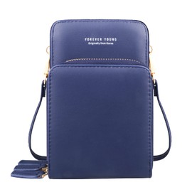 Fangoo Women Crossbody Phone Bag Small Cellphone Crossbody Purse Wallet Mini Lightweight Leather Cross Body Cell Phone Bag with Strap Card Slots (Blue)