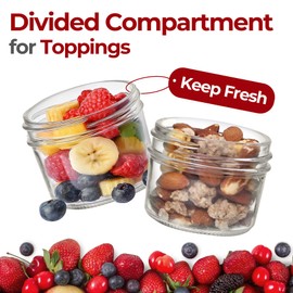 KTMAMA 2 Pack 16 OZ Overnight Oats Containers with Lids, Dual-Layer Glass Meal Prep with Dry and Wet Separation, Airtight Food Jars for Oatmeal Yogurt Parfait Cups Cereal Nut Fruit