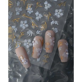 Oumino Nail Sticker, Flower Nail Sticker, White, For Hands, 3D Nail Design, Nail Wrap, Cute, Popular, Fashionable, Sparkling, For Nail Decorations, DIY, Just Stick, Nail Art, Birthdays, Parties