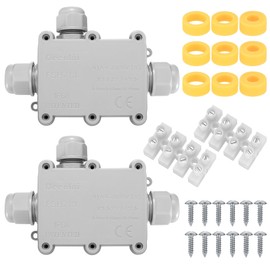 Junction Box Waterproof IP68, Pack of 2 Outdoor Junction Box, 3-Way Terminal Box, Connection Box, Cable Connector for Garden, Outdoor, Earth Cable, Diameter 5 mm - 15 mm, Grey White
