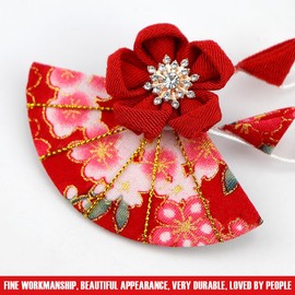 FERCAISH Japanese Tassel Hairpin, Women Japanese Kimono Hair Clip, Japanese Hair Accessories, Flower Fan Hair Clip for Girls and Women (Red)