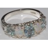 LetsBuyGold 925 Sterling Silver Natural Aquamarine and Opal Womens Band