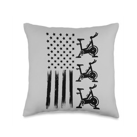 Spin Class Gang Merch American Flag Class Indoor Cycling Stationary Spin Bike Throw Pillow, 16x16, Multicolor