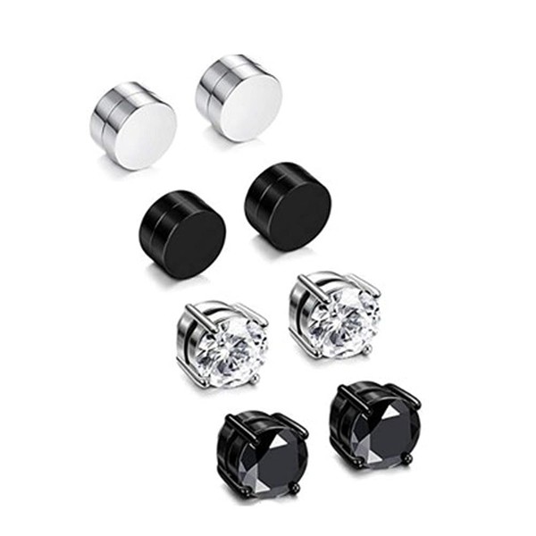 Vogem 4 Pairs Magnetic Earrings for Men Women Stainless Steel