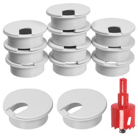 Swpeet 11Pcs White Desk Cable Wire Grommet Cord with Hole Saw, Tidy Cable Hole Cover Organizers, Desk Wire Cord Cable Grommets Hole Cover, 1Pcs 1.38Inch_35mm Tools Hole Saw with Arbor for Office Desk