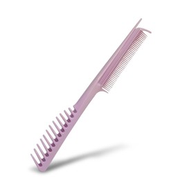 Heat-Resistant One-Handed Hair Straightening Comb with Sectioning Pick, Fine and Coarse Teeth for Detangling and Straightening, Ideal for Heat-Damaged Hair (Purple)