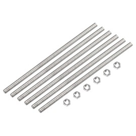 TOP-VIGOR 6Pcs M3 x 200mm Fully Threaded Rod, 304 Stainless Steel Right Hand Threads Rods, Fully Studding Rod Bar with 6Pcs Hex Nuts for Anchor Bolts, Clamps, Hangers and U-Bolts